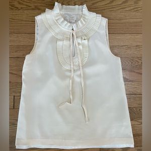 KATE SPADE “Antoinette” Silk Sleeveless Ruffle White Blouse Top